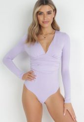 Jasnofioletowe Body z Trójkątnym Dekoltem i Długim Rękawem Fenthea. Fioletowe bluzki damskie Born2be, m, bez wzorów, z tkaniny, eleganckie, bez kołnierzyka, bez ramiączek. Za 89.99 zł.