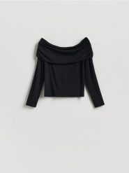 Bluzka z odkrytymi ramionami - czarny. Czarne bluzki damskie Reserved, l, bez wzorów, z bawełny, bez kołnierzyka, bez ramiączek. Za 109.99 zł.