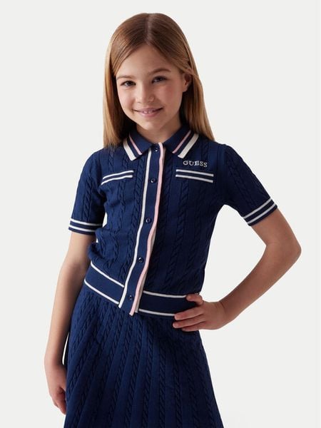 Guess Kardigan J6RR16 Z4652 Granatowy Regular Fit. Niebieskie swetry dla dziewczynek Guess, z aplikacjami, z syntetyku, bez kołnierzyka, bez ramiączek, bez kaptura. Za 289.99 zł.