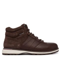 Trzewiki Tommy Hilfiger. Brązowe botki męskie Tommy Hilfiger, bez wzorów, bez zapięcia. Za 649.99 zł.