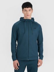 4F Bluza treningowa regular szybkoschnąca męska - granatowa M. Niebieskie bluzy męskie 4f, m, bez wzorów, z dzianiny, z kapturem. Za 199.99 zł.