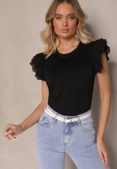 Czarny Bawełniany Top z Ażurowym Wzorem przy Rękawach Malinala. Czarne bluzki damskie Renee, s, z aplikacjami, z bawełny, eleganckie, bez kołnierzyka, bez ramiączek. Za 39.99 zł.