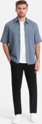 Ombre Spodnie męskie chino SLIM FIT - czarne V4 OM-PACP-0186 XL. Czarne spodnie materiałowe męskie Ombre, m, bez wzorów. Za 149.99 zł.