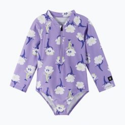Strój kąpielowy jednoczęściowy dziecięcy Reima Pihlis. Fioletowe stroje kąpielowe dla dziewczynek Reima, bez wzorów. Za 149.99 zł.