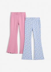 Legginsy z prążkowanego materiału, rozszerzone nogawki (2 szt.). Czerwone legginsy dla dziewczynek bonprix, bez wzorów, prążkowane. Za 79.98 zł.