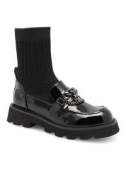 Eva Minge Botki BACAU-V1063-119-1 Czarny. Czarne botki damskie Eva Minge, z materiału, bez obcasa, na płaskiej podeszwie, bez zapięcia. Za 274.99 zł.