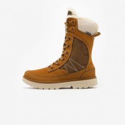 Buty turystyczne damskie Quechua NH900 skóra. Brązowe obuwie sportowe damskie QUECHUA, bez wzorów, ze skóry, trekkingowe. Za 399.99 zł.