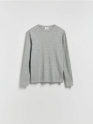 Longsleeve super slim fit - szary. Szare bluzki z długim rękawem męskie Reserved, l, bez wzorów, z bawełny, bez kołnierzyka. Za 79.99 zł.