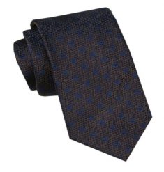 Modny Męski Krawat - Alties - Ciemny Brąz w Drobne Granatowe Kwiatki. Niebieskie krawaty i muchy Alties, bez wzorów, z tkaniny, eleganckie. Za 49.00 zł.