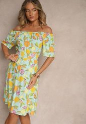 Jasnoniebieska Sukienka Typu Hiszpanka z Bawełną ze Wzorem Cytrusów Aprona. Niebieskie sukienki damskie Renee, na co dzień, na lato, l, bez wzorów, z bawełny, eleganckie, bez kołnierzyka, bez ramiączek, midi. Za 49.99 zł.