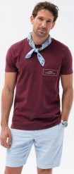 Ombre T-shirt męski bawełniany z nadrukiem na kieszonce - bordowy V3 S1742 XXL. Czerwone t-shirty męskie Ombre, m, bez wzorów, z bawełny, bez kołnierzyka. Za 49.99 zł.