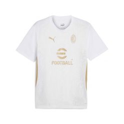 Stroje treningowe Milan AC 2024/25. Białe koszulki sportowe męskie Puma, bez wzorów, bez kołnierzyka, bez ramiączek, do piłki nożnej. Za 212.55 zł.