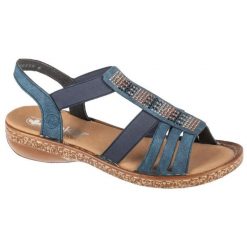 Sandały Rieker Sandals 628G7-14 niebieskie. Niebieskie sandały damskie bez wzorów, z gumy, bez obcasa, bez zapięcia. Za 471.91 zł.