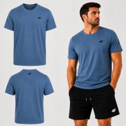 T-SHIRT MĘSKI 4F KOSZULKA BAWEŁNIA NA CO DZIEŃ LIMITOWANA M3948 SS26. Niebieskie koszulki sportowe męskie 4f, l, bez wzorów, z bawełny, bez kołnierzyka, bez ramiączek, na fitness i siłownię. Za 54.99 zł.