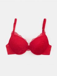 Biustonosz Extra Push-Up z koronką - czerwony. Czerwone biustonosze Sinsay, bez wzorów, z koronki. Za 29.99 zł.