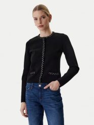 Guess Kardigan W6RR42 Z4422 Czarny Regular Fit. Czarne swetry damskie Guess, m, z aplikacjami, z wiskozy, bez kołnierzyka, bez ramiączek, bez kaptura. Za 619.99 zł.