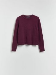 Sweter z wiskozą - ciemnofioletowy. Fioletowe swetry damskie Reserved, l, bez wzorów, z dzianiny, bez kołnierzyka, bez ramiączek, bez kaptura. Za 99.99 zł.