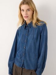 More & More bluzka dżinsowa Kobiety Lyocell niebieski, 40. Niebieskie bluzki damskie More & More, bez wzorów, z lyocellu, bez kołnierzyka, bez ramiączek. Za 429.95 zł.