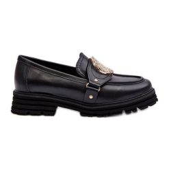 Zazoo 3485 Mokasyny Damskie Ze Złotą Ozdobą Skóra Naturalna czarne. Czarne mokasyny damskie ze skóry, eleganckie. Za 585.90 zł.
