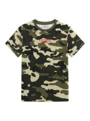 Guess T-Shirt L5YI19 K8HM4 Khaki Regular Fit. Brązowe t-shirty dla chłopców Guess, z aplikacjami, z bawełny, bez ramiączek. Za 75.00 zł.