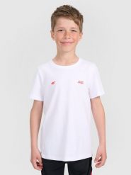 4F T-shirt regular z nadrukiem dziecięcy 4F JUNIOR x Robert Lewandowski - biały 128 (7-8 lat). Białe t-shirty i topy dla dziewczynek 4f, bez wzorów, z bawełny, bez ramiączek. Za 59.99 zł.