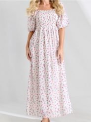 Sukienka maxi w kwiaty z bufiastymi rękawami - wielobarwny. Sukienki damskie Sinsay, l, bez wzorów, bez kołnierzyka, bez ramiączek, maxi. Za 69.99 zł.