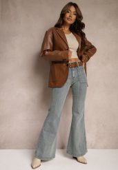 Jasnoniebieskie Jeansy z Bawełny Dzwony High Waist z Paskiem i Ozdobnymi Kieszeniami Mevalia. Niebieskie jeansy damskie Renee, z podwyższonym stanem. Za 119.99 zł.