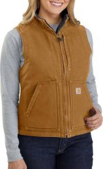 Carhartt Damska Kamizelka Carhartt Sherpa Lined Mock Brown. Brązowe kurtki damskie Carhartt, bez wzorów, bez kaptura. Za 521.37 zł.