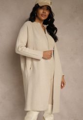 Beżowy Niezapinany Casualowy Kardigan Felltusa. Brązowe swetry dla dziewczynek Renee, bez wzorów, z jeansu, bez kołnierzyka, bez ramiączek, bez kaptura. Za 109.99 zł.