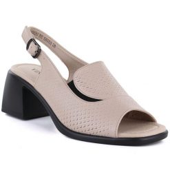 Skórzane sandały damskie na obcasie beżowe Vinceza 26-66920. Brązowe sandały damskie VINCEZA, bez wzorów, z materiału, bez obcasa, na obcasie, bez zapięcia. Za 179.99 zł.