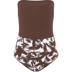 Kostium kąpielowy wyszczuplający bonprix brązowo-biały. Brązowe kostiumy jednoczęściowe damskie bonprix. Za 79.99 zł.
