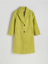 Jednorzędowy płaszcz oversize - zielony. Zielone płaszcze damskie Reserved, l, bez wzorów, z tkaniny, bez kaptura. W wyprzedaży za 159.99 zł.