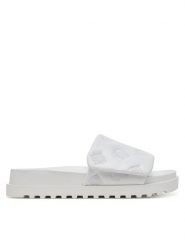 Guess Klapki FLJFA2ELE19 Biały. Białe klapki damskie Guess, z aplikacjami, ze skóry, bez obcasa. Za 289.99 zł.
