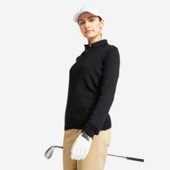 Sweter do golfa damski Inesis MW500. Czarne obuwie sportowe damskie INESIS, m, bez wzorów, z bawełny, sportowe, bez kołnierzyka, bez ramiączek, bez kaptura. W wyprzedaży za 54.99 zł.