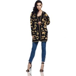 Czarny Sweter Typu Kadigan ze Zwierzęcym Printem. Czarne kardigany damskie marki Molly.pl, bez wzorów, z dzianiny. Za 148.90 zł.