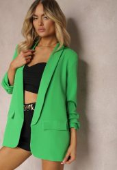 Jasnozielona Marynarka Niezapinana z Marszczonymi Rękawami Orolea. Zielone żakiety damskie Renee, l, bez wzorów, z tkaniny, eleganckie. Za 89.99 zł.