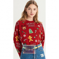 Bluza ze świątecznym nadrukiem all over - Czerwony. Czerwone bez kategorii marki Sinsay, z nadrukiem. Za 49.99 zł.