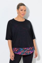 Damskie Koszulka funkcyjna dwuwarstwowa okrągły dekolt rękawy 3/4. Czarne koszulki sportowe damskie Ulla Popken, plus size, bez wzorów, z elastanu, bez kołnierzyka, bez ramiączek, na fitness i siłownię. Za 239.99 zł.