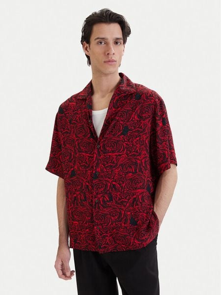 HUGO Koszula Espino 50560596 Czerwony Relaxed Fit. Czerwone koszule męskie Hugo, l, bez wzorów, bez kołnierzyka, bez ramiączek. Za 549.99 zł.