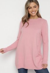 Różowy Długi Sweter o Luźnym Fasonie Argaria. Czerwone swetry damskie Born2be, na jesień, z aplikacjami, bez kołnierzyka, bez ramiączek, długie, bez kaptura. Za 74.99 zł.