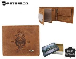 Portfel skórzany PETERSON PTN N992C-CHM-03 koniakowy. Brązowe portfele męskie Peterson, bez wzorów. Za 80.00 zł.