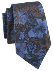 Krawat Męski - Granat i Brąz, Duże Kwiaty - Alties. Niebieskie krawaty i muchy Alties, bez wzorów, z tkaniny, eleganckie. Za 55.00 zł.