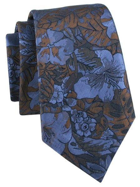 Krawat Męski - Granat i Brąz, Duże Kwiaty - Alties. Niebieskie krawaty i muchy Alties, bez wzorów, z tkaniny, eleganckie. Za 55.00 zł.