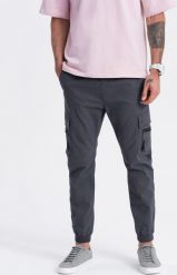 Ombre Męskie spodnie JOGGERY z zapinanymi kieszeniami cargo - grafitowe V3 OM-PAJO-0125 L. Szare spodnie materiałowe męskie Ombre, l, bez wzorów. Za 159.99 zł.