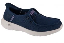 Buty sportowe Sneakersy damskie, Slip-Ins Go Walk Joy - Idalis. Niebieskie obuwie sportowe damskie Skechers, bez wzorów, z materiału, trekkingowe. Za 269.99 zł.
