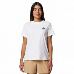Koszulka damska Columbia Rolling Bend Graphic Short Sleeve z krótkim rękawem. Białe t-shirty damskie Columbia, s, bez wzorów, bez kołnierzyka. Za 84.99 zł.