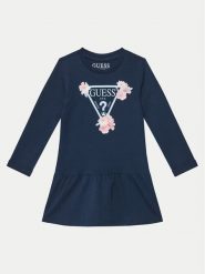 Guess Sukienka codzienna K3YK13 KA6W4 Granatowy Regular Fit. Niebieskie sukienki dla dziewczynek Guess, z aplikacjami, z bawełny, bez ramiączek. Za 79.99 zł.