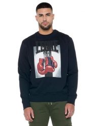 Męskie bluzy z okrągłym dekoltem i nadrukiem rękawic bokserskich „Celebrated”. Czarne bluzy męskie LEONE 1947 APPAREL, m, bez wzorów, z bawełny, bez kaptura. Za 303.12 zł.