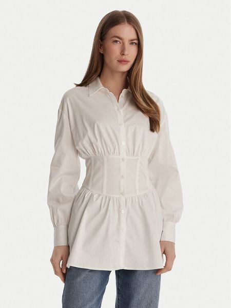 Guess Koszula W6GH97 W2412 Biały Regular Fit. Białe bluzki damskie Guess, xl, z aplikacjami, z bawełny, bez kołnierzyka, bez ramiączek. Za 365.99 zł.