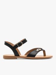 Czarne japonki z ozdobą. Czarne klapki damskie Brawo sp. z o.o., z aplikacjami, ze skóry, eleganckie, bez obcasa, na płaskiej podeszwie. Za 349.99 zł.